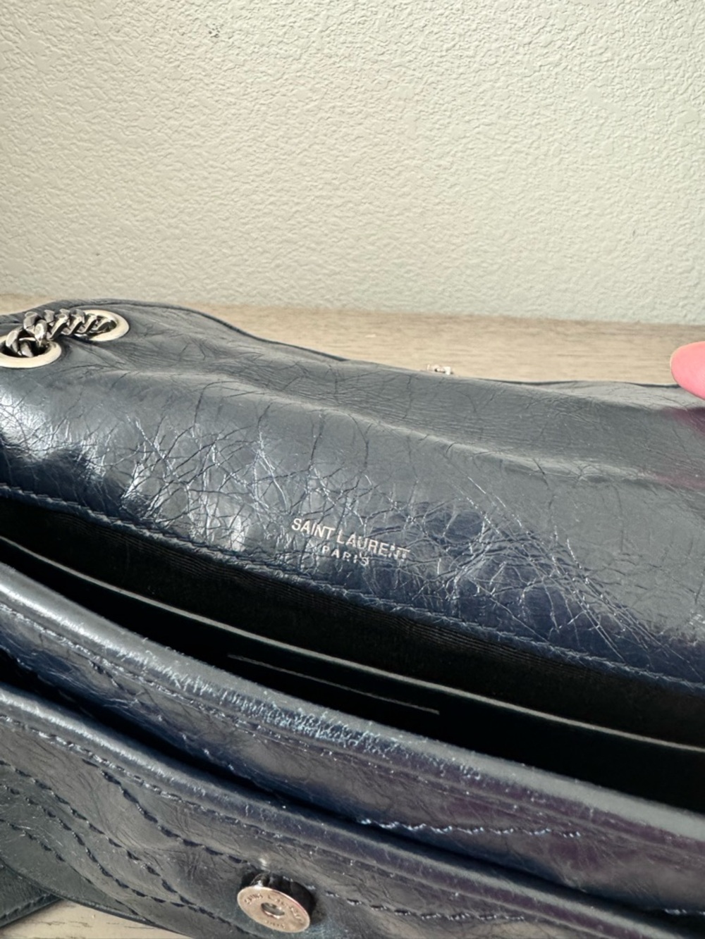 Saint Laurent Nikki Navy Quilted Leather Chain Crossbody Bag - Picture 9 of 10